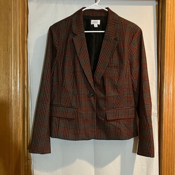 croft & barrow Jackets & Blazers - Croft & Barrow Womens XL One Button Blue & Berry Multi Plaid Long Sleeve Blazer
